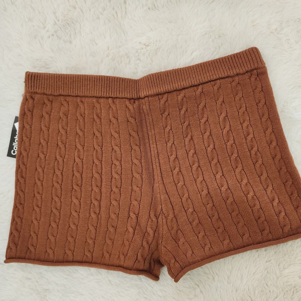 NWT Callahan Revolve Winona Cable Knit Sweater Shorts Root Beer Brown L - Picture 3 of 9